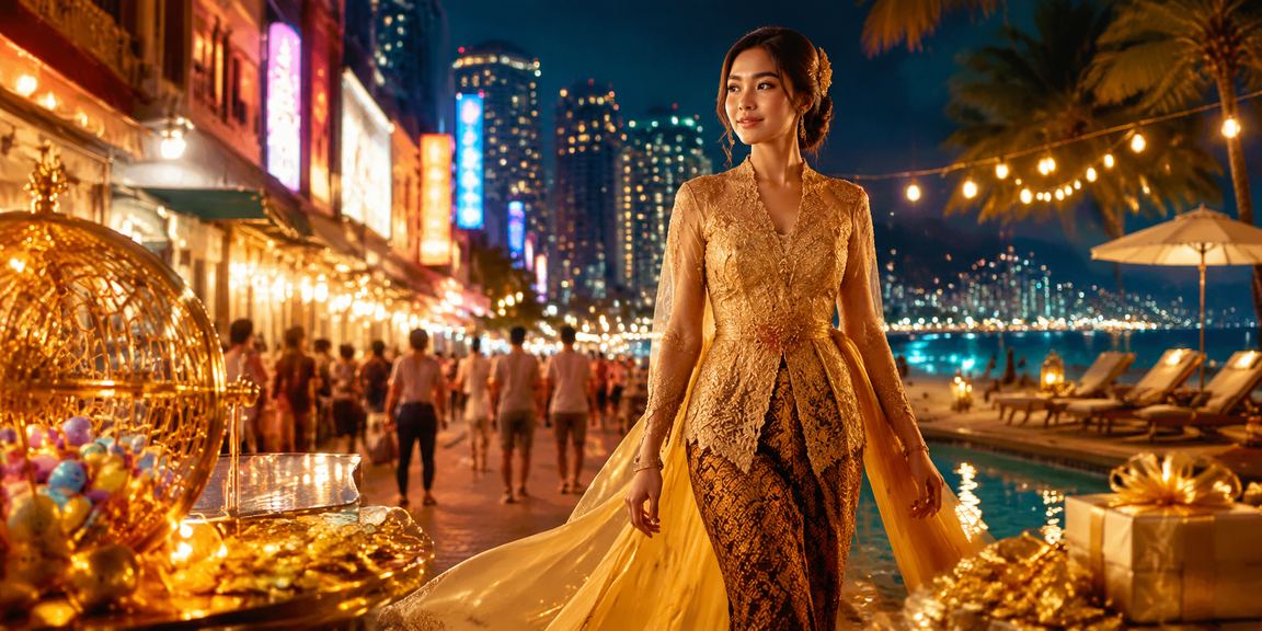 Wanita berpakaian kebaya menikmati pengalaman permainan dalam talian di Kuala Lumpur bersama p1harmony